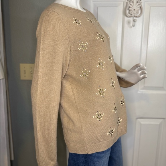 Talbots Womens Taupe Rhinestones Wool/Cashmere Blend Crew Neck Sweater. - Picture 7 of 11